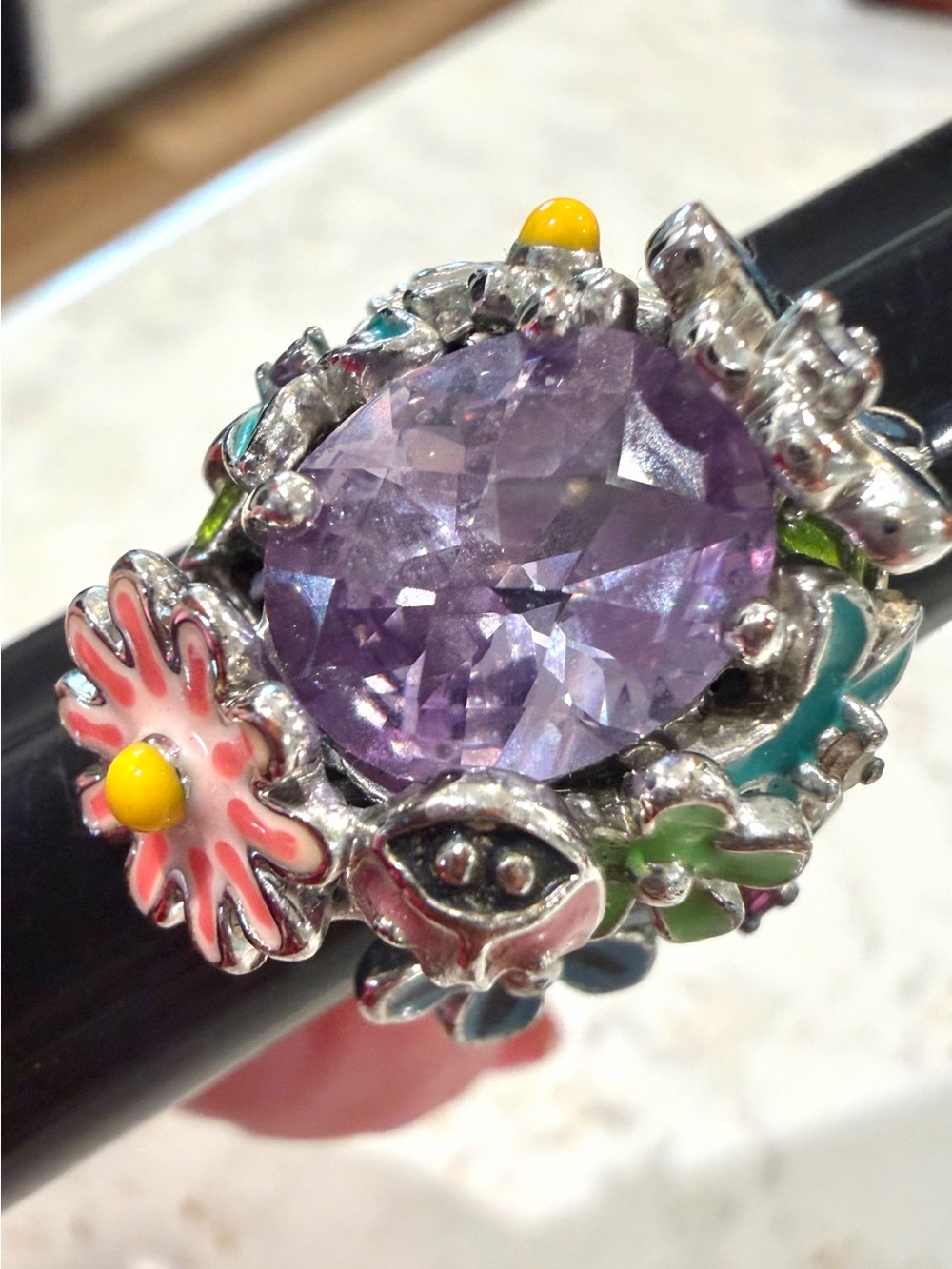 Park Lane "Fairytale" Lavender CZ Enamel Cocktail Ring - Size 8